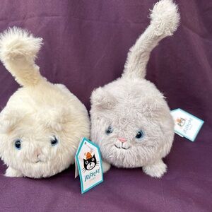 Jellycat Kittens CABOODLE Cream & Grey bundle of 2 Both Retired & Rare blue eyes